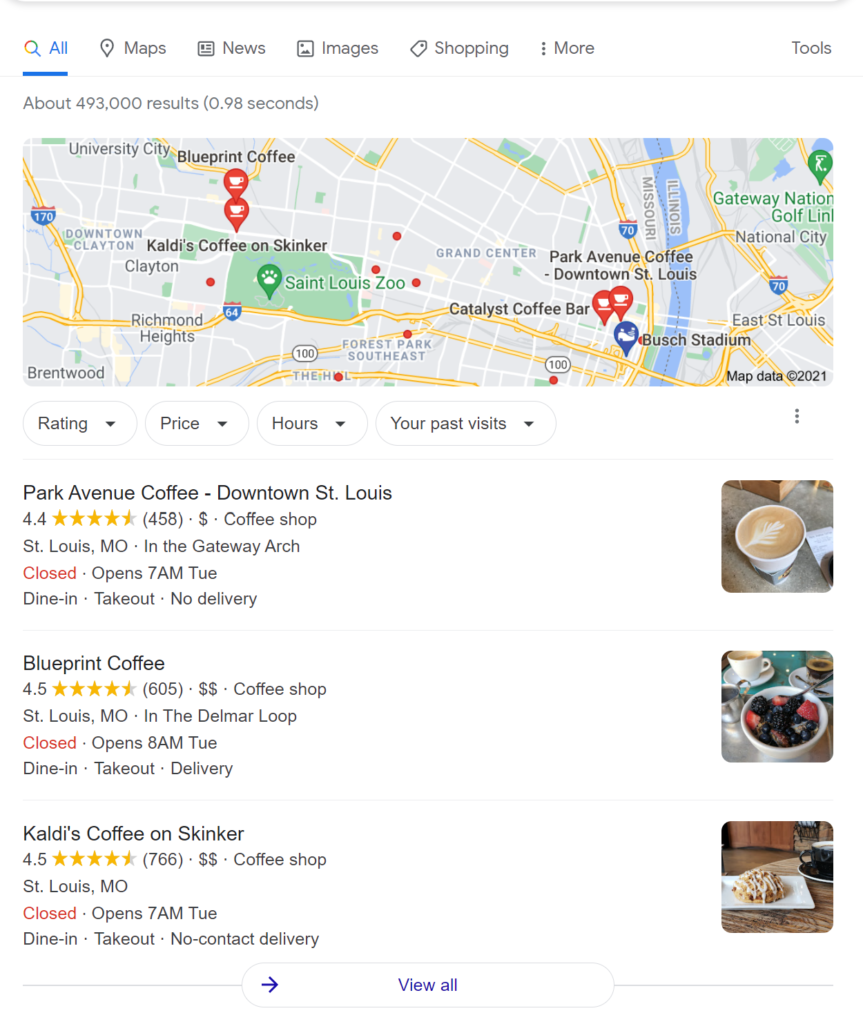Google Map Pack Search Engine Results