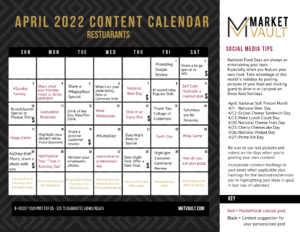 April 2022 Restaurant Social Media Calendar
