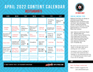 April 2022 Restaurant Social Media Calendar 1