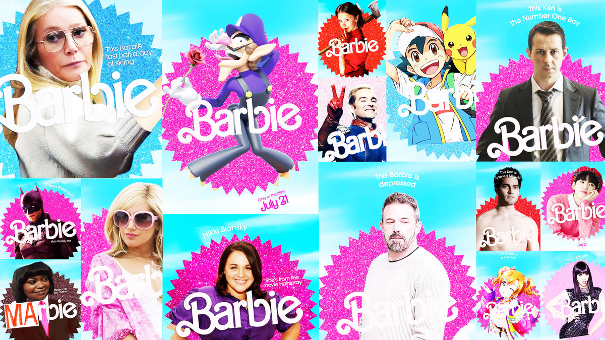 Barbie marketing posters edited with other characters